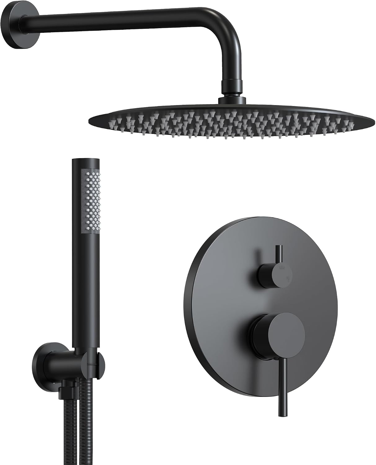 10 Inch Round Shower Faucet Set, High Pressure Rainfall Shower Head and Handheld Sprayer Combo, Matte Black