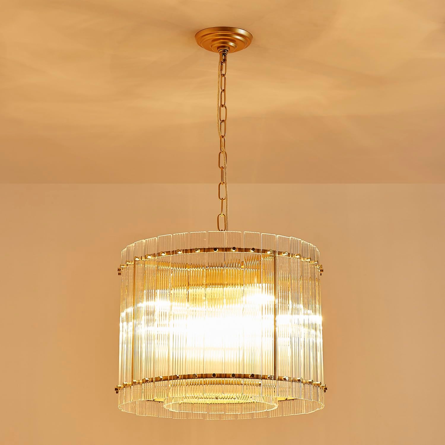 Saint Mossi 22045 Pendant Chandeliers, Mid-Modern Modern Design, Perfect for Living Space, 8 x E12 Sockets, D19'' x H14'', Adjustable Max Height 78', Glass Shade & Gold Finish Metal Frame