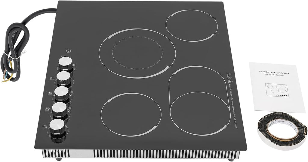 4 Burner Electric Cooktop, 23.6 Inch Touch Control Electric Stove Top with 5 Heating Level & Overheat Protection, Child Lock, 1 Waterproof Tape, Countertop/Embedded Mount Electrics Stovetop Burner
