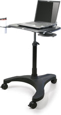 EHO Mobile Laptop Desk Cart with Wheels, Height Adjustable Standing Desk with Pneumatic Lift, Rolling Workstation with Mouse Tray and Cup Holder, Portable Table for Home Office or Classroom