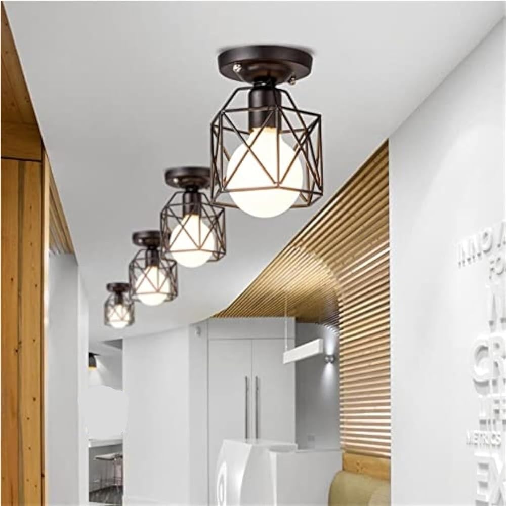 Modern Black Wrought Iron E27 Ceiling Light Fixture Indoor Ceiling Lamp for Kitchen Living Room Bedroom Study Balcony Restaurant Cafe