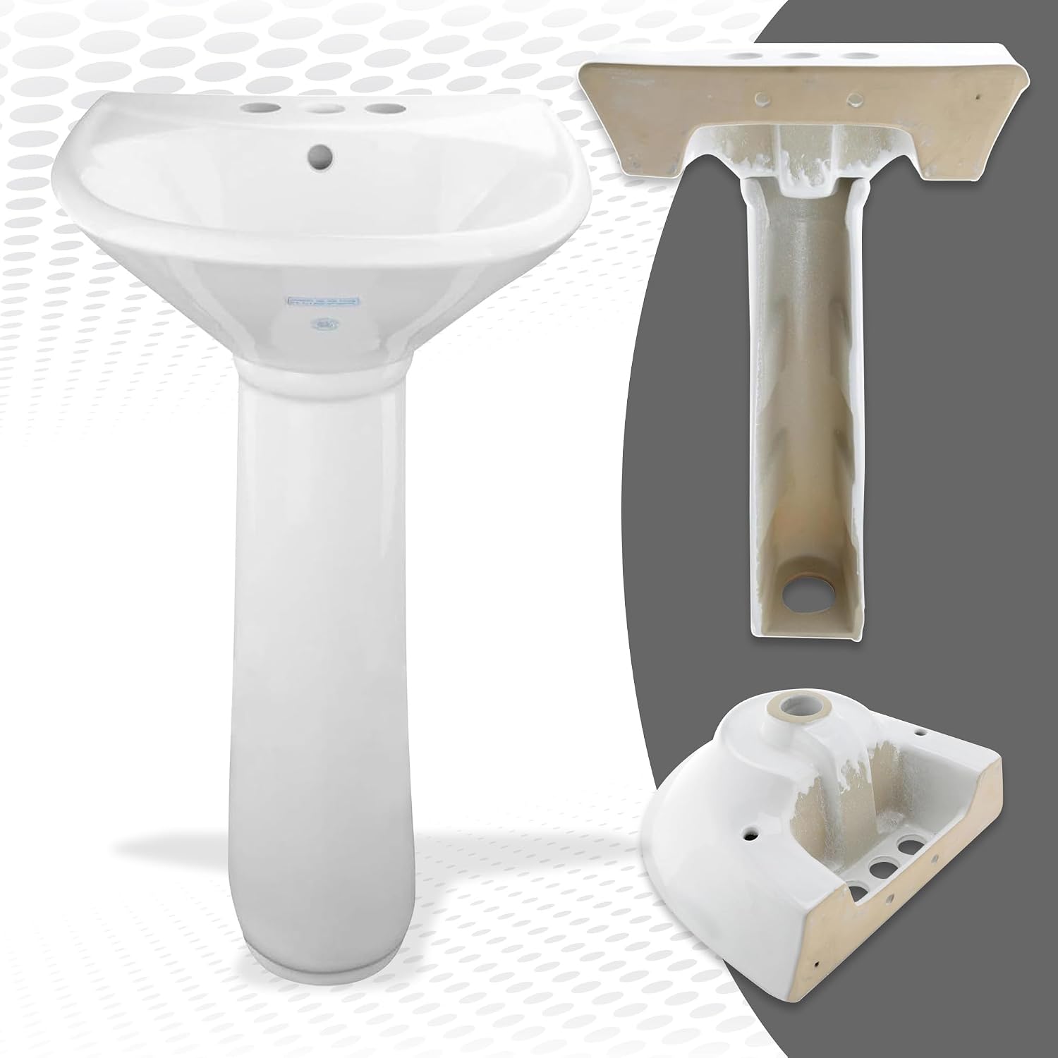 Renovators Supply Manufacturing Ondine Space Saving 16' W x 33' H x 14.5' Proj. Small Bathroom Pedestal Sink, Vitreous China, with Overflow, Compatible with 4 in. Centerset Faucets