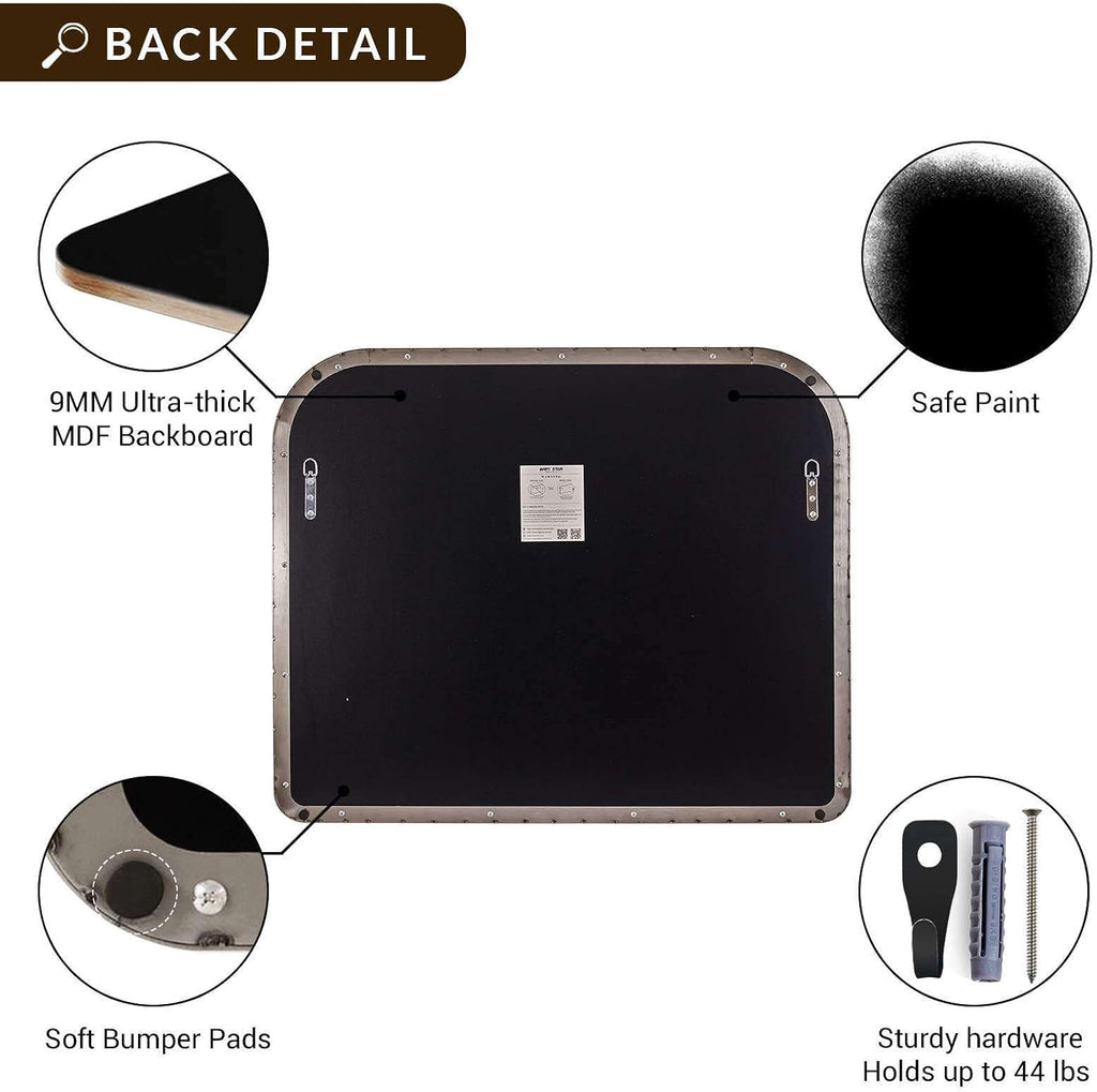 ANDY STAR Brushed Nickel Bathroom Mirror 30x40, Large Silver Rounded Rectangular Wall Mirror, Horizontal Stainless Steel Metal Frame for Over Sink, Fireplace Mantel, Wide Vanity, Rust-Resistant