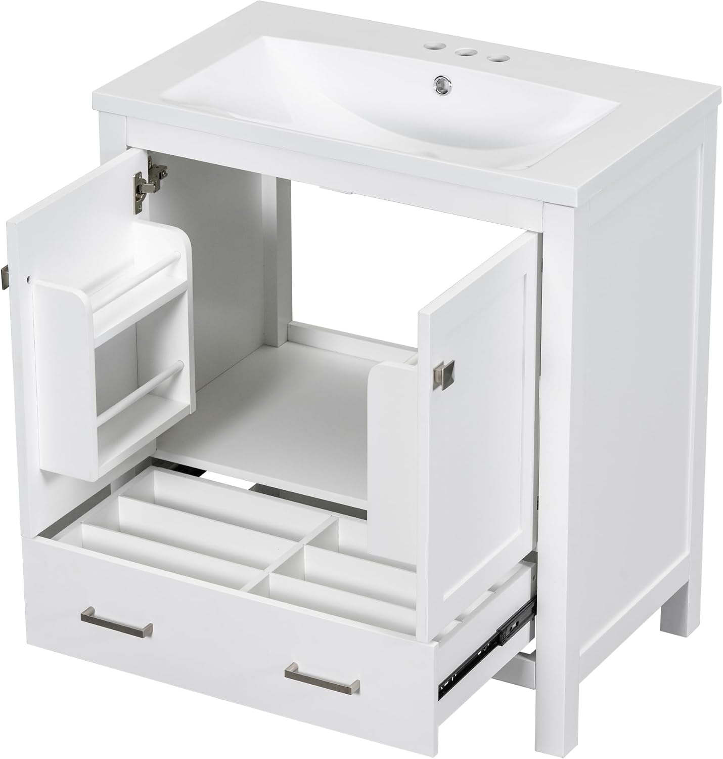 LUMISOL 30' Bathroom Vanity Set with Sink, Solid Wood Bathroom Cabinet with One Drawer and Two Doors, Multi-Function Storage Organizers, Undermount Sink Basin, White