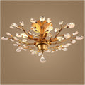 ASHES Ceiling Pendant Light, V-intage Crystal Branches Chandelier Wrought Iron Ceiling Light Flush Mounted Fixture with 4 Light for Living Room Bathroom Bar Loft Club (Color : Bronze)