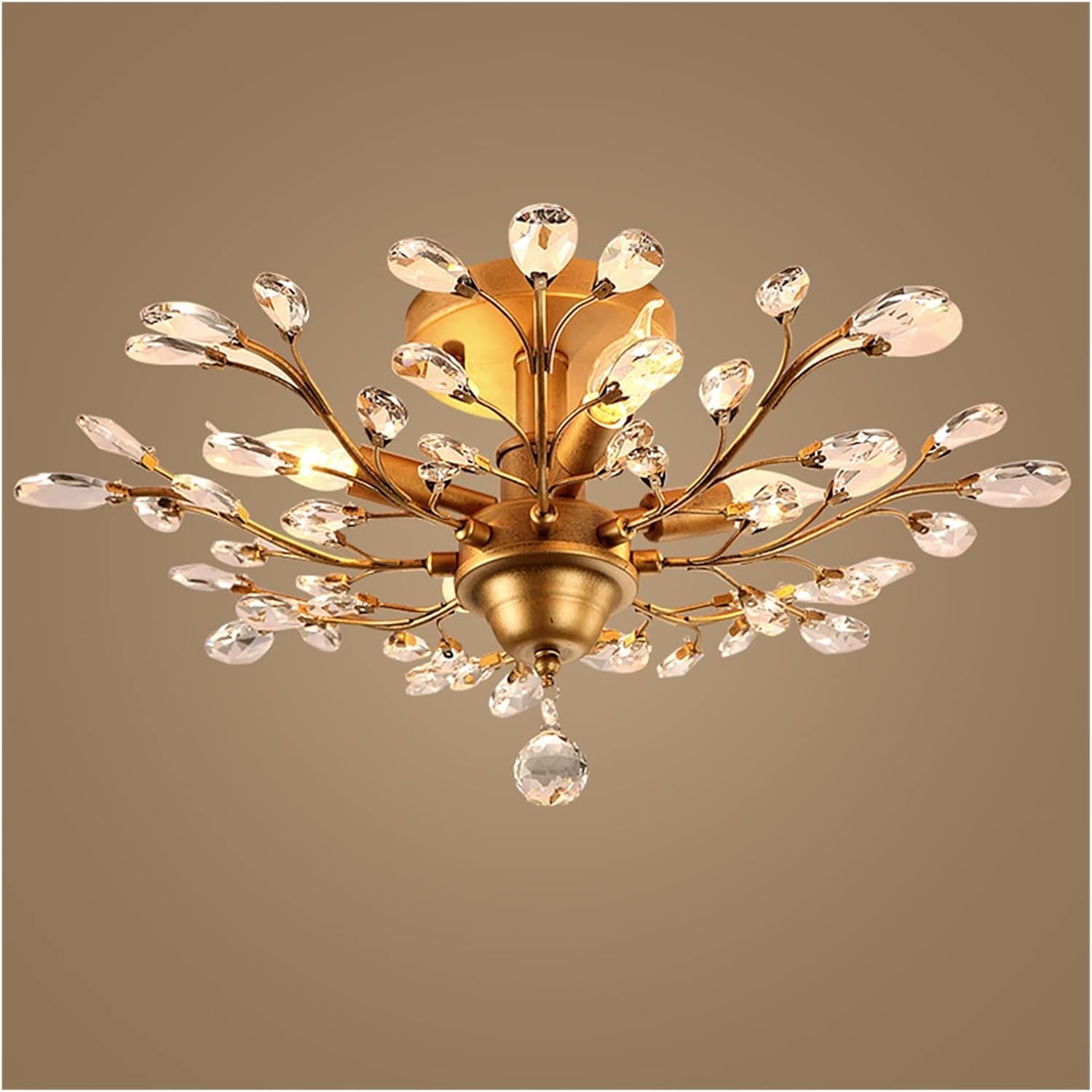 ASHES Ceiling Pendant Light, V-intage Crystal Branches Chandelier Wrought Iron Ceiling Light Flush Mounted Fixture with 4 Light for Living Room Bathroom Bar Loft Club (Color : Bronze)