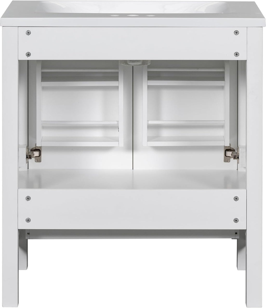 LUMISOL 30' Bathroom Vanity Set with Sink, Solid Wood Bathroom Cabinet with One Drawer and Two Doors, Multi-Function Storage Organizers, Undermount Sink Basin, White