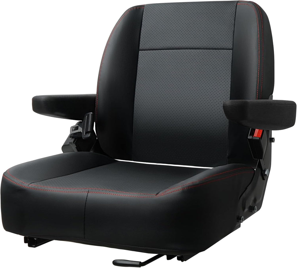 Universal Forklift Seat,Riding Lawn Mower Seat with Armrest,Tractor Seat with Micro Switch and Safety Belt,Storage Pouch on The Back for Mower Excavator Skid Loader Backhoe Dozer Telehandler