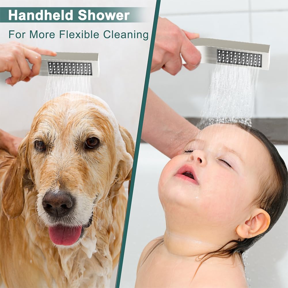 Shower System Shower Faucet Set, STARBATH 8' Ceiling Mount Rain Shower Head and Handheld Spray for Two Person, Rainfall Shower System with Diverter Valve and Trim Kit Complete,Brushed Nickel