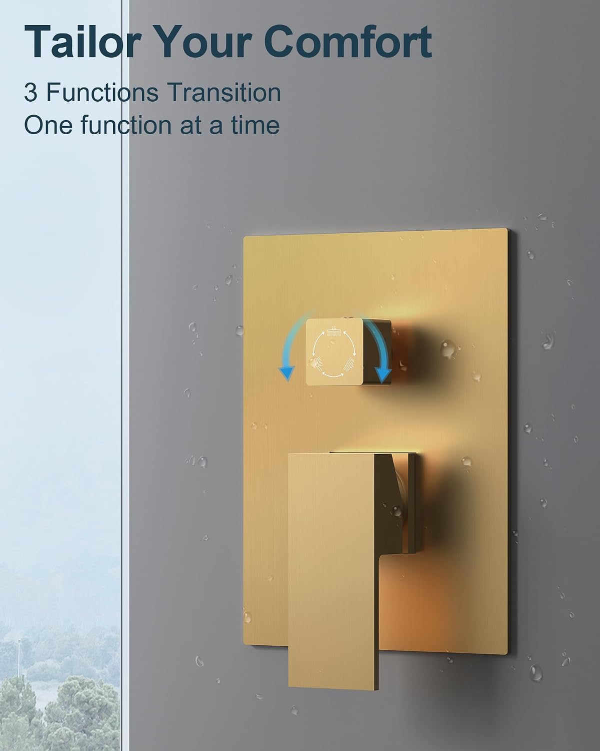 Brushed Gold 3-Function Shower System with 10' Rainfall & 6' Secondary Shower Head, Handheld Combo Set, Wall Mounted cUPC Certified Pressure Balance Valve