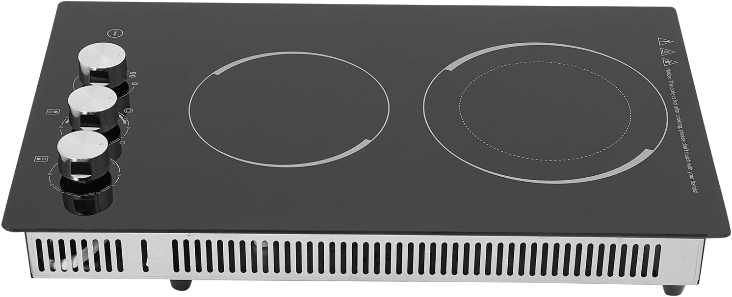Electric Ceramic Cooktop, Built-In 2 Burners Electric Cooktop, 1700W Countertop Electric Cooktop Stovetop with Kid Safety Lock, LED Display Screen, Timer, and 5 Gears