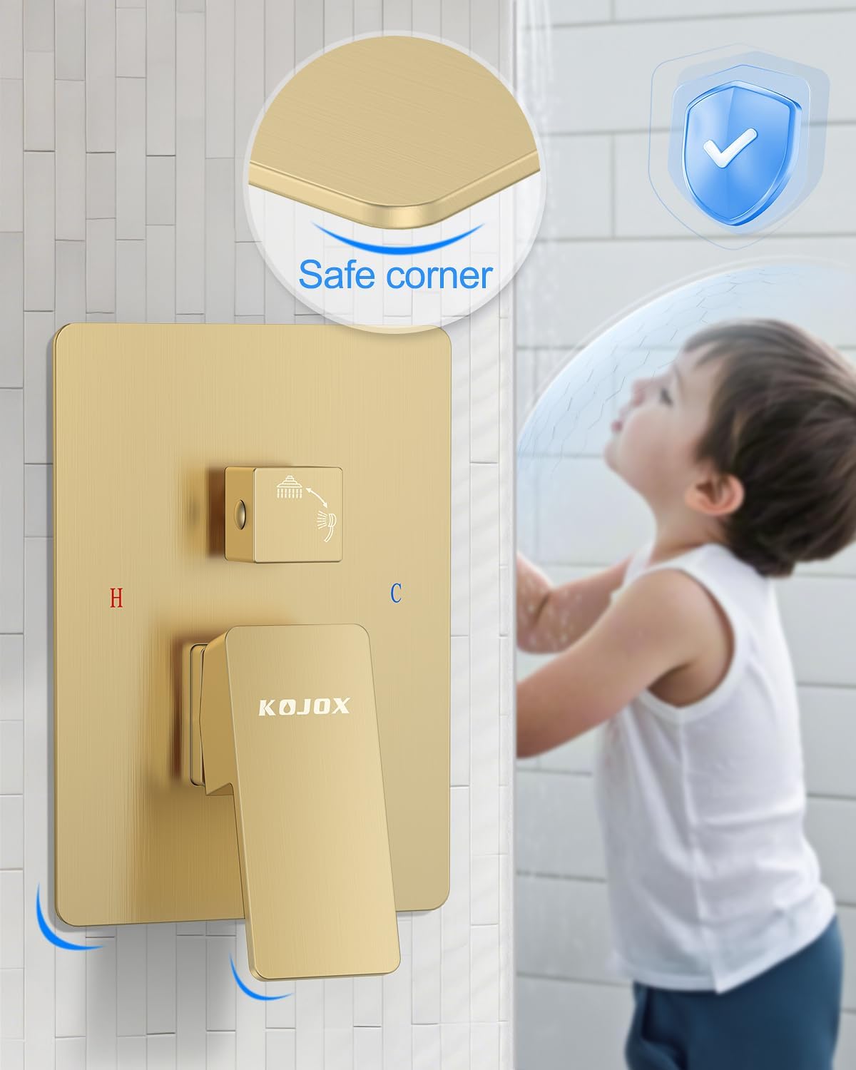 Shower System 13-Inch Rainfall Shower Head - 3 Setting Handheld Sprayer, Complete Bathroom Set with Faucet Mixer Trim Kit & Valve Brushed Gold