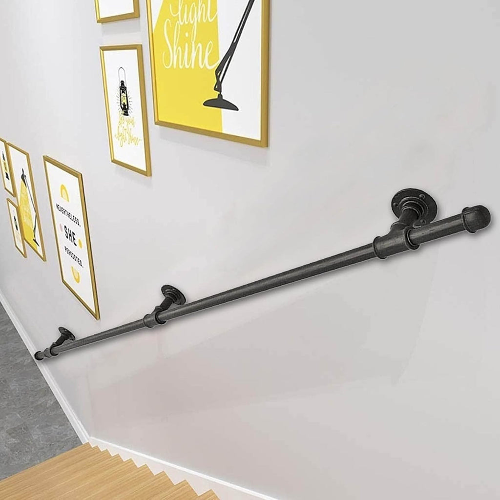 Outdoors Handrail Stairs Wrought Iron Stairs Banister Handrail Indoors Metal Hand Railing Bathroom Corridor Grab Bar Railing - Complete Kit/Black (Size : 16 FT)