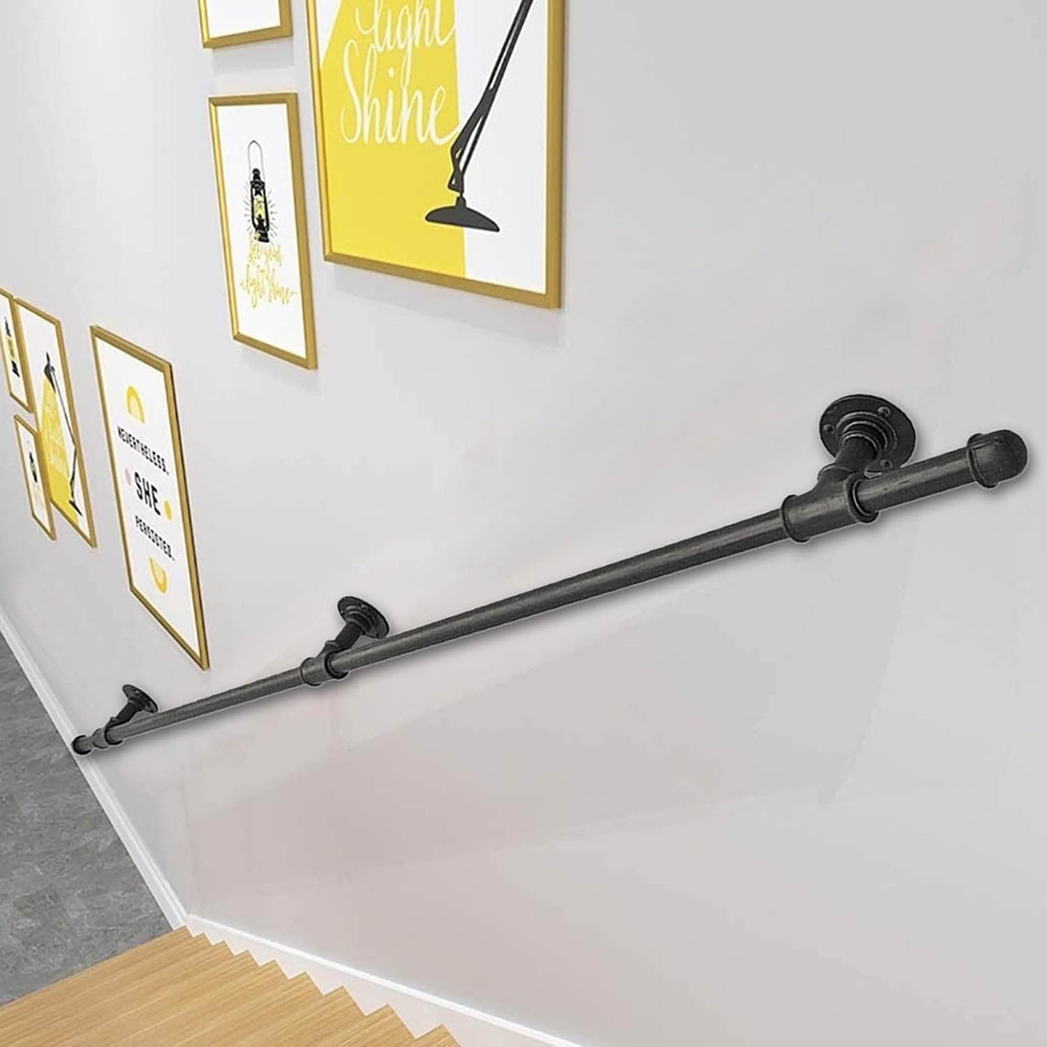 Outdoors Handrail Stairs Wrought Iron Stairs Banister Handrail Indoors Metal Hand Railing Bathroom Corridor Grab Bar Railing - Complete Kit/Black (Size : 13.1 FT)
