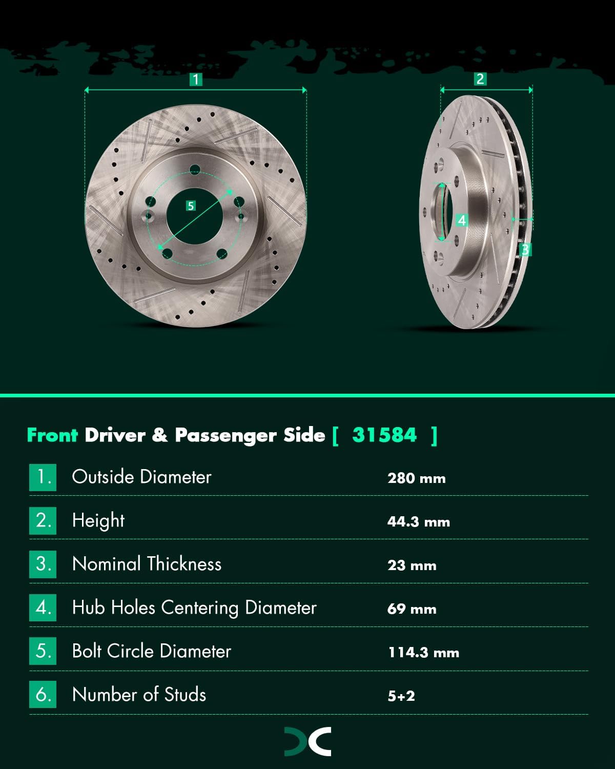 SCITOO Brake Kits for Hyundai for Elantra GT for Coupe for Veloster for Kia Forte Koup for Forte5 Front Rear Drilled & Slotted Disc Brakes Rotors and Ceramic Brakes Pads 31584;31603;D1543;D1544
