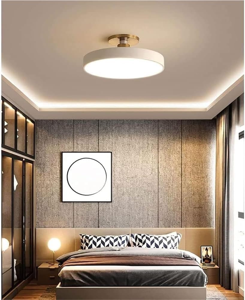 TCeiling Light Fixture Three Tone Acrylic Lampshade Wrought Iron Semi Flush Mount Flat Design Decorative Indoor Lighting for Bedroom Living Room(White,40Cm)