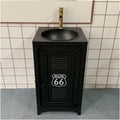 Industrial Style Retro,Creative One Piece Pedestal Basin Wrought Iron,Pedestal Sink Storage Cabinet Two Tiers - Toilet Standing Washbasin,Ideal for Organizing Bathroom ES-Black-Without Mirror