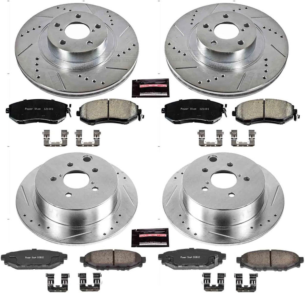 PowerStop Front and Rear Brake Kit for Subaru Crosstrek 2016-17 |Forester 2014-18 |XV Crosstrek 2013-15 - Drilled and Slotted Disc Rotors with Carbon-Fiber Ceramic Brake Pads Replacement, K6762