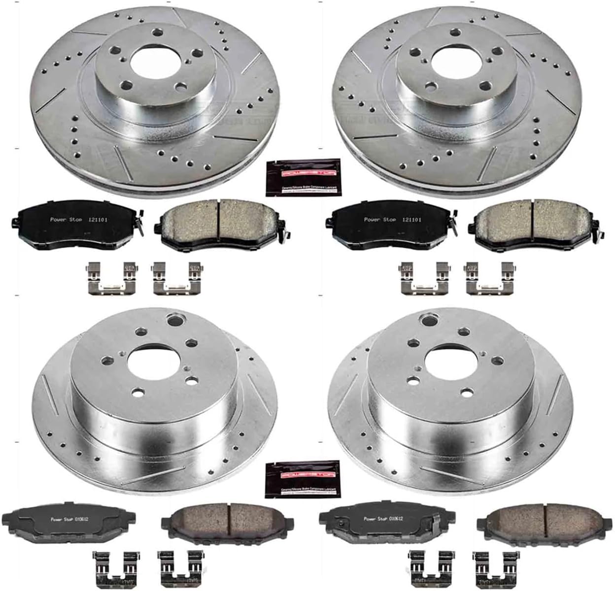 PowerStop Front and Rear Brake Kit for Subaru Crosstrek 2016-17 |Forester 2014-18 |XV Crosstrek 2013-15 - Drilled and Slotted Disc Rotors with Carbon-Fiber Ceramic Brake Pads Replacement, K6762