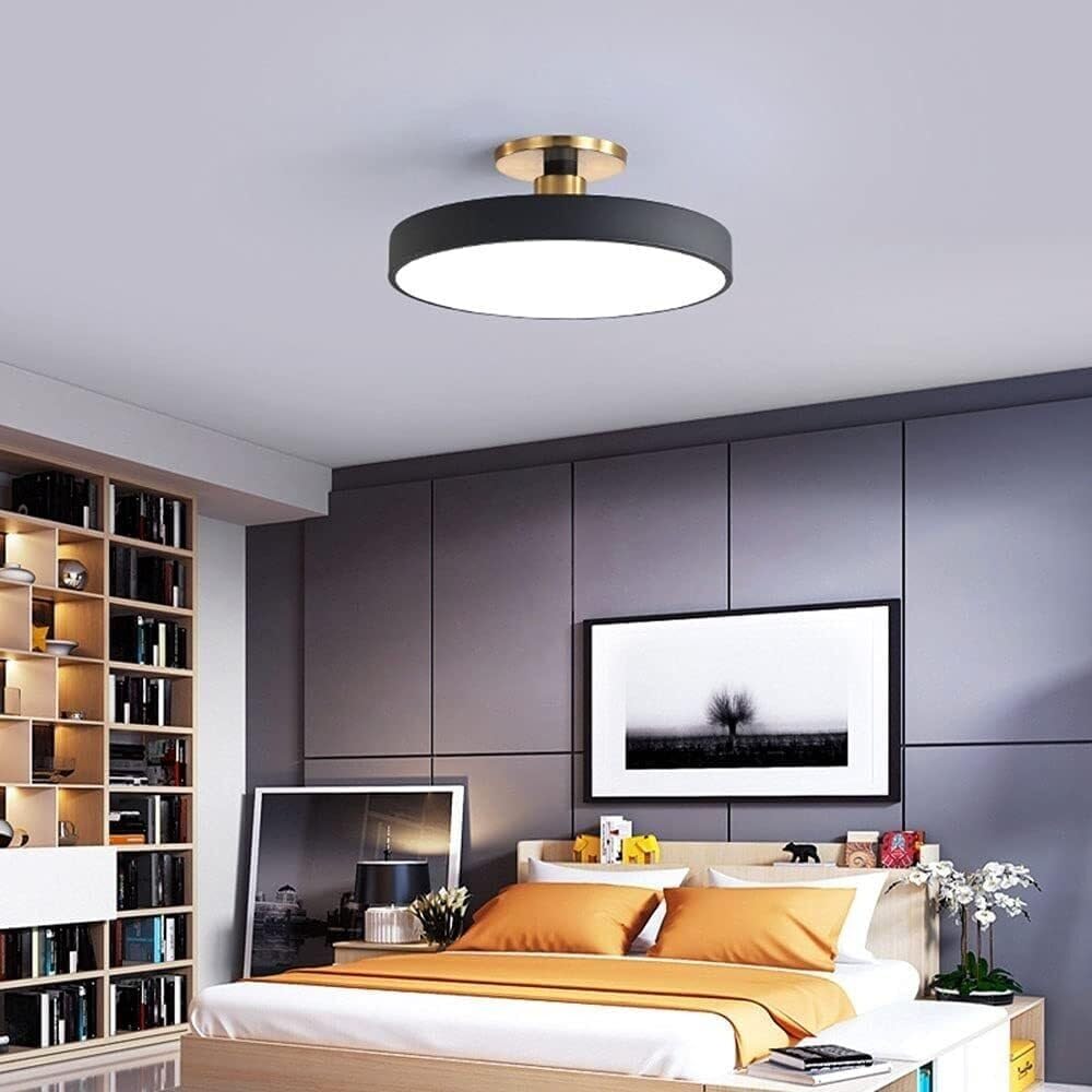 Semi Flush Mount Ceiling Light Modern Wrought Iron Ceiling Light Fixture Macaron Round LED Ceiling Lamp for Living Room Bedroom Dining Room Kitchen Study Room Corridor Chandelier(Black,50cm)