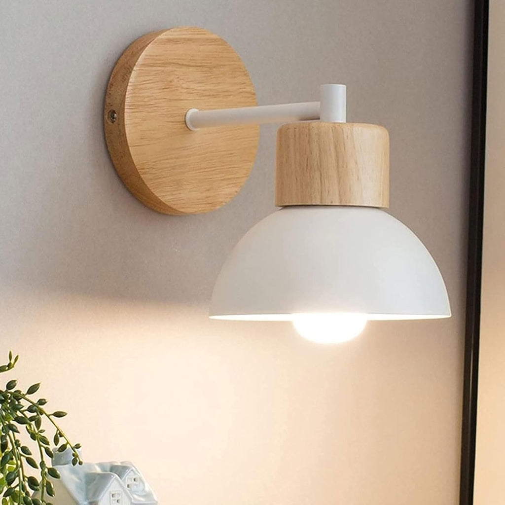 Nordic Style Wrought Iron Wall Sconce Modern Solid Wood Chassis Wall Lamp Wall Mounted Lighting Fixture for Bedroom Bedside Living Room Corridor Study Bathroom Vanity Mir