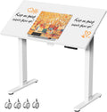 40inch Glass Standing Desk, 90° Tiltable Drafting Table Height Adjustable, Whole Piece Rolling Laptop Desk with Wheels, Foldable Mobile Rising Desk for Working, Drawing, Crafting, White