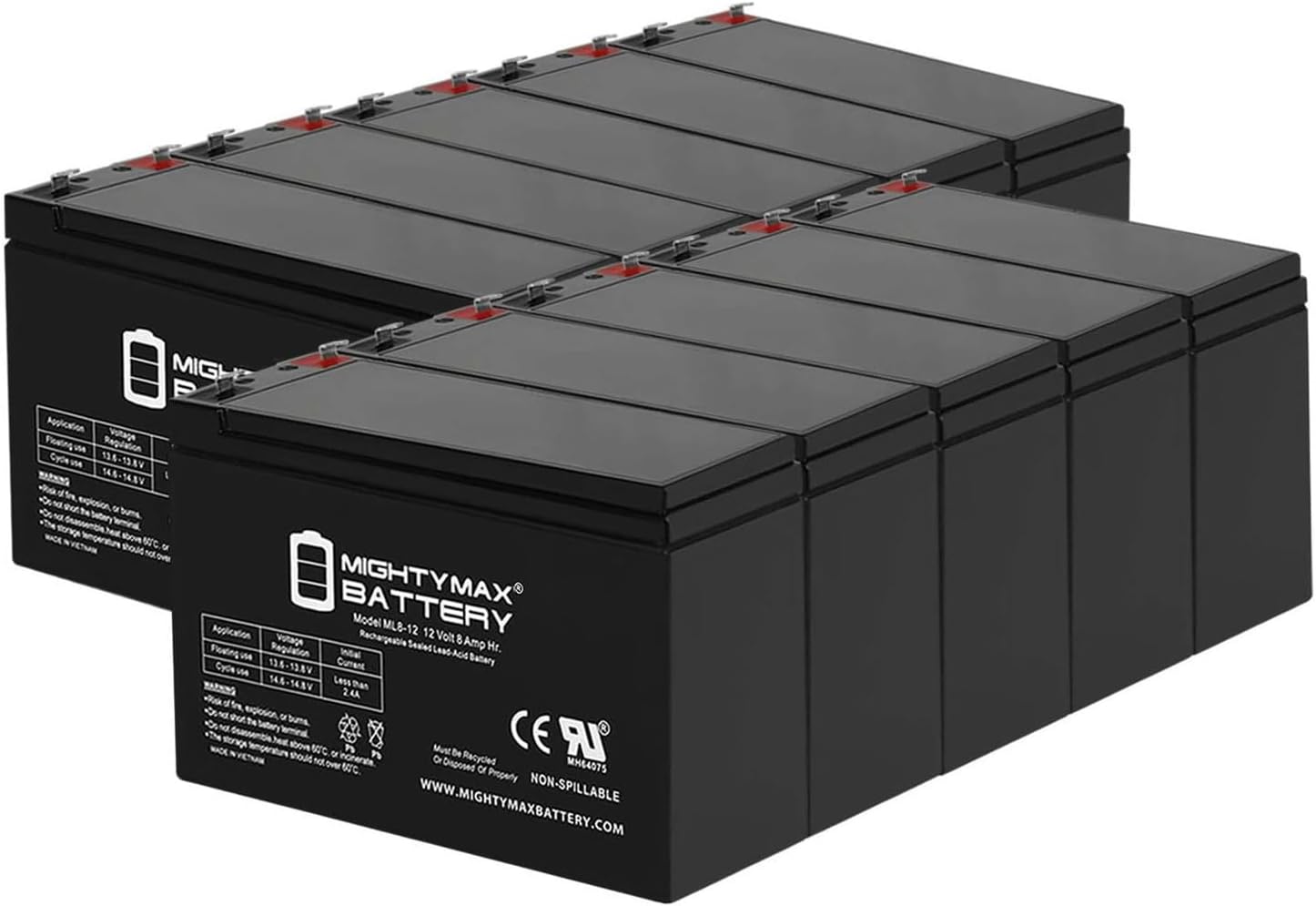 Mighty Max Battery ML8-12 - 12 Volt 8 AH SLA Battery - Pack of 10