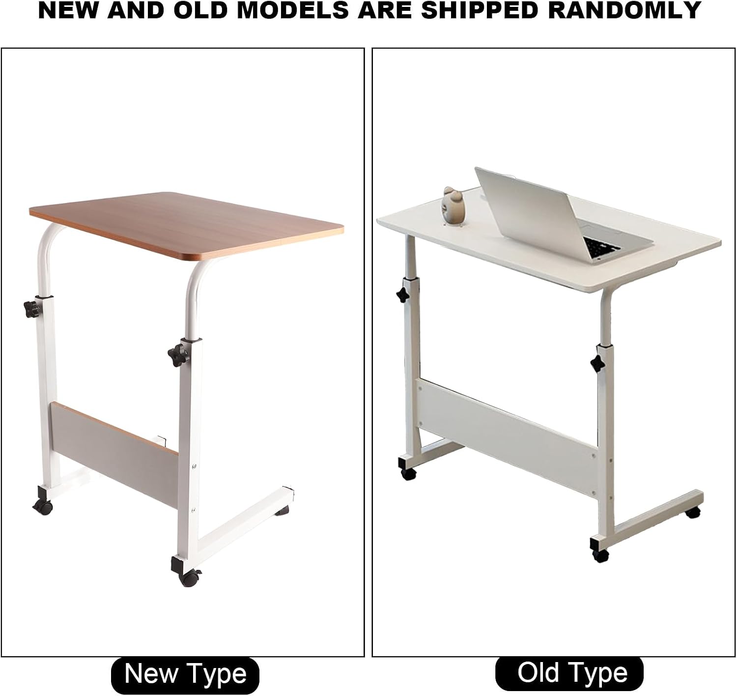 C Shaped End Table Adjustable Overbed Bedside Table with Wheels Rolling Laptop Tray Desk Cart Portable Mobile Sit Stand Desk Tilting Hospital Bed Table (Walnut Color)