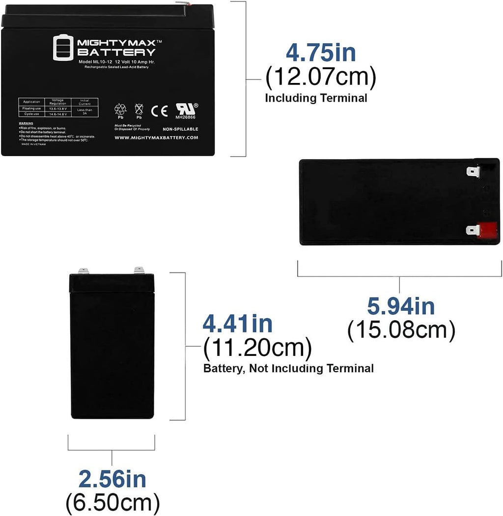Mighty Max Battery ML10-12 - 12 Volt 10 AH SLA Battery - Pack of 5