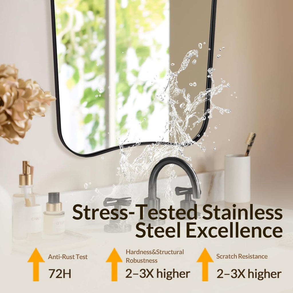 MIRRORART 24x32'' Black Irregular Mirrors for Bathroom | Premium Metal Frame Mirror Butturfly-Shaped Irregular Wall Mirrors Wall Mounted Vertical for Bathroom Remodel, HD Glass