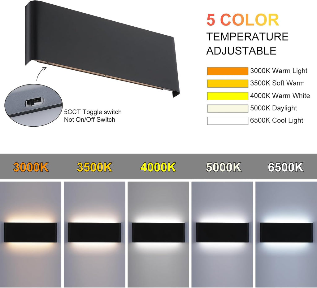 Mille Luckiole 15Inch Bathroom Vanity Mirror Light,5-in-1 CCT 3000K/3500K4000K/5000K/6500K Selectable Hallway LED Wall Light,Modern LED Sconce Wall for Stairwell,Bedroom,20W Black 4 Pack Led Wall Lamp