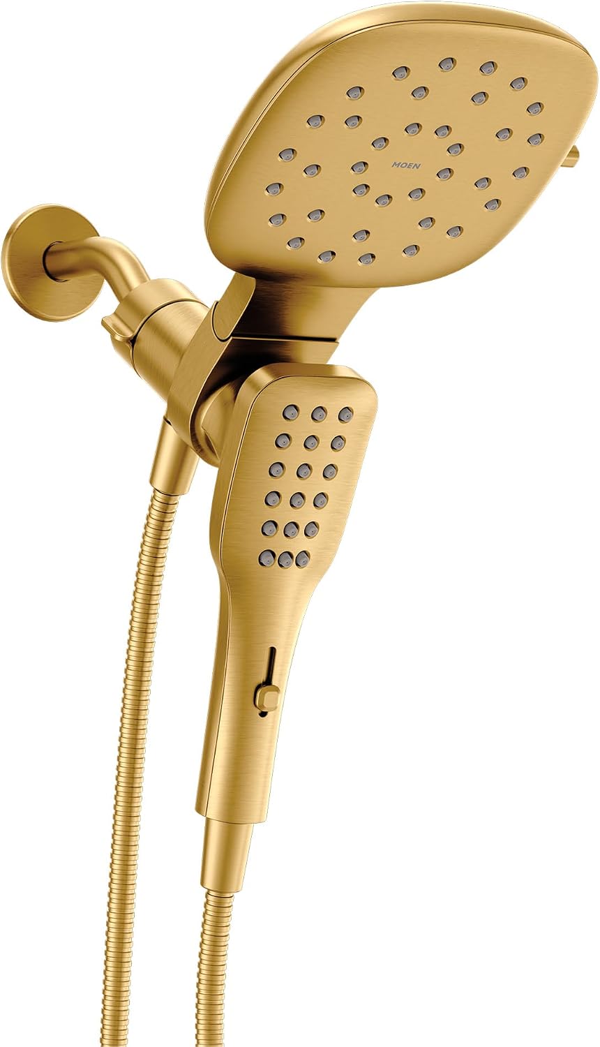 Moen Verso Eco-Performance Infiniti Dial Square Rain Shower Head with Detachable Hand Shower Combo, 7-Inch Spray Head, Brushed Gold, 220C5EPBG