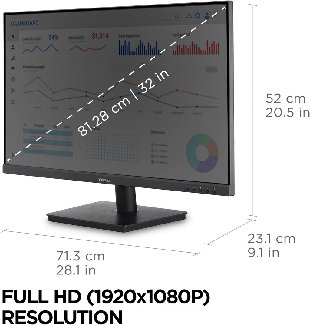ViewSonic VA3209M 32 Inch IPS Full HD 1080p Monitor with Thin Bezels, 75Hz, Eye Care, HDMI, VGA (Renewed)