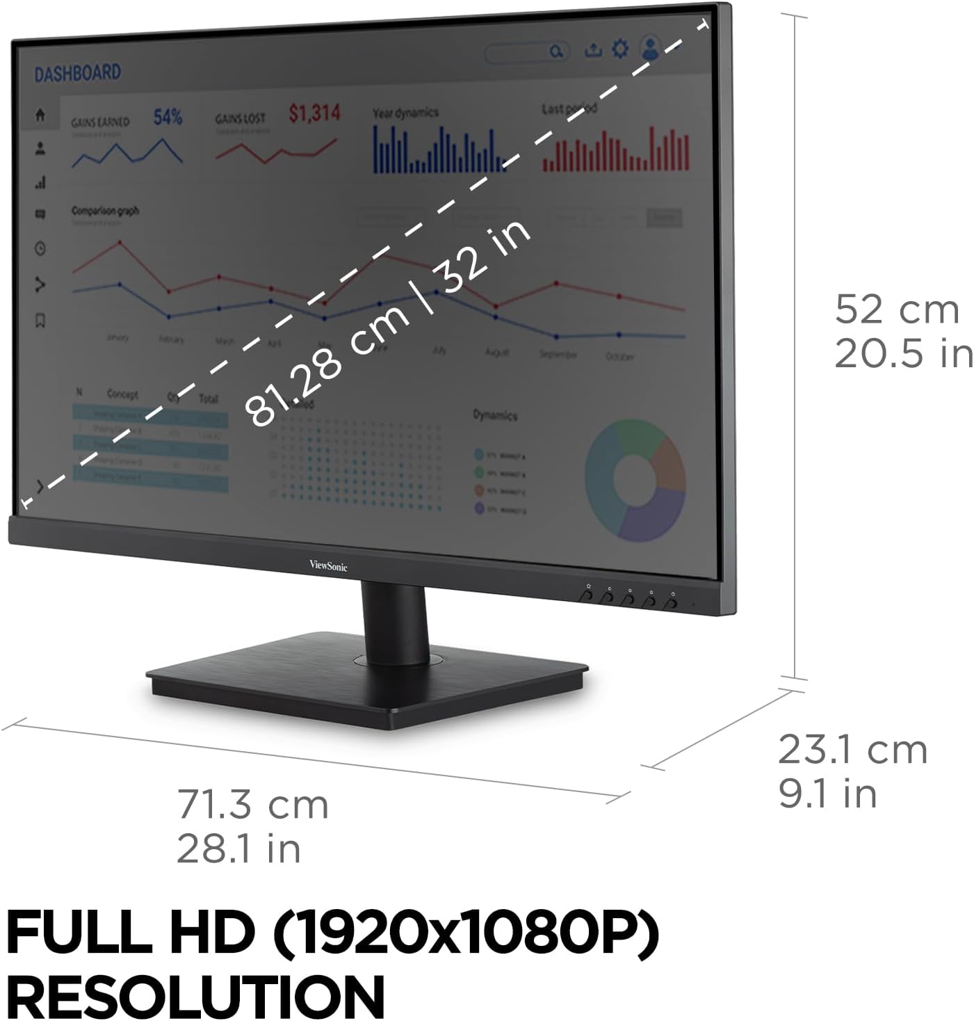 ViewSonic VA3209M 32 Inch IPS Full HD 1080p Monitor with Thin Bezels, 75Hz, Eye Care, HDMI, VGA (Renewed)