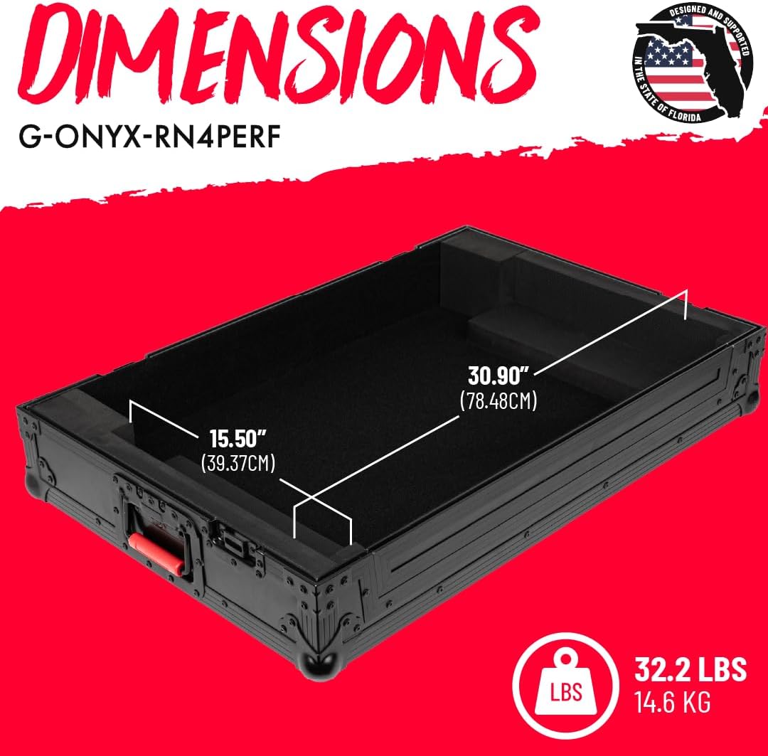 Gator Cases ONYX Series Flight Case Designed for Rane Four & Performer Models with Reccessed Twist Latches and Rubber-Gripped Handles (G-ONYX-RN4PERF)