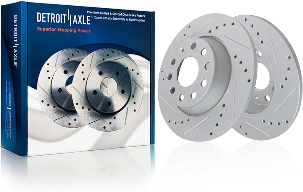 Detroit Axle - 8pc Brake Kit for 2011 2012 2013 Audi A3 [Base] 11.34' inch Front and 11.10' inch Rear Drilled and Slotted Disc Brake Rotors Ceramic Brakes Pads with Hardware Replacement