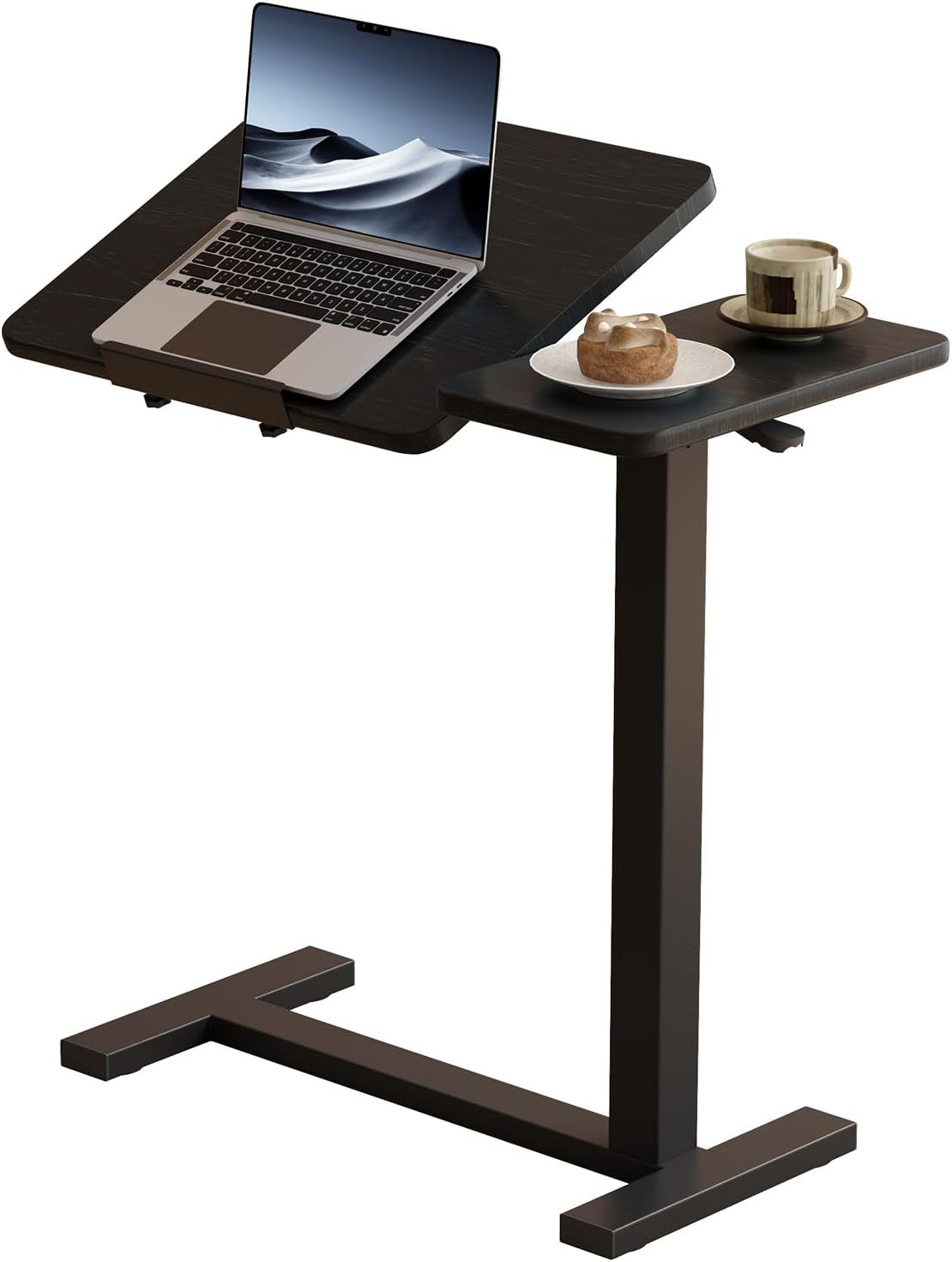 Solid Wood Overbed Bedside Table with Wheels, Tilting Adjustable Hospital Bed Table Over The Bed, Medical Mobile Laptop Stand, Rolling Standing Desk for Hospital and Home Use(Black)