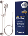 HammerHead Showers® SOLID METAL 27.5 Inch Shower Slide Bar Set and Handheld Shower Head with Hose — BRUSHED NICKEL — 1.75 GPM Low Flow Spray Wand — Easily Adjust Height & Angle of Handshower