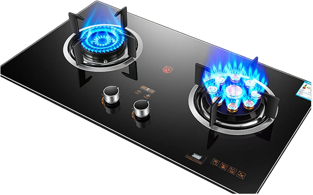 Gas Stove 73CM, Built-in Gas Stove with 2 Burners, Timer (Independent On Both Sides), Accidental Flameout Protection Device, Suitable for Natural Gas/liquefied Petroleum Gas (Size : NG)