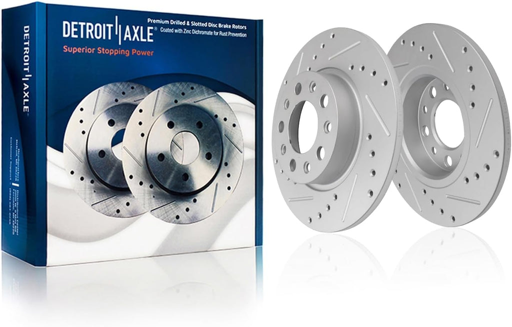 Detroit Axle - Brake Kit for 2017-2021 Jeep Compass 2015-2023 Renegade 500X Drilled Slotted Brake Rotors Ceramic Brakes Pads 2018 2019 2020 Replacement : 12.01' inch Front & 10.94' inch Rear Rotor