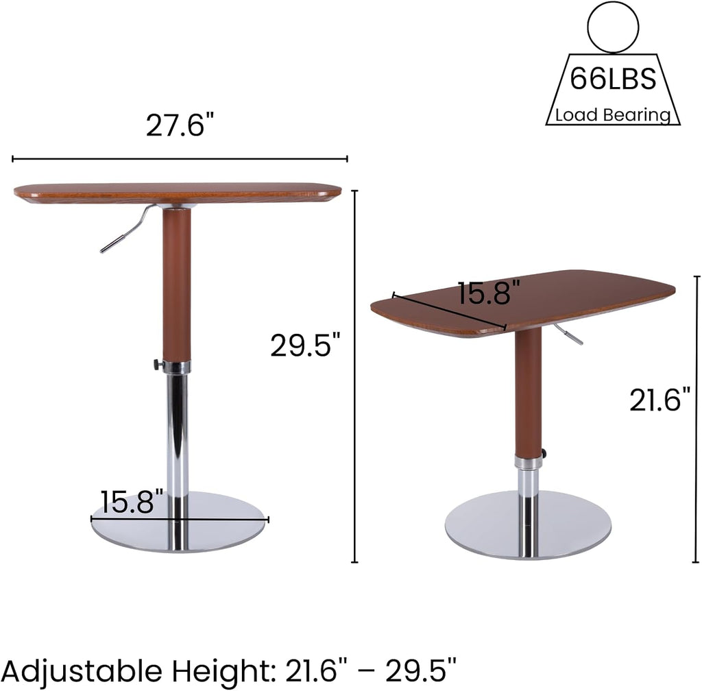 Adjustable Swivel Table with Faux Saddle Leather Cover & Heavy Duty Metal Chassis, Large Laptop Stand for Bed, Sturdy TV Tray for Eating, Modern Couch Table for Living Room