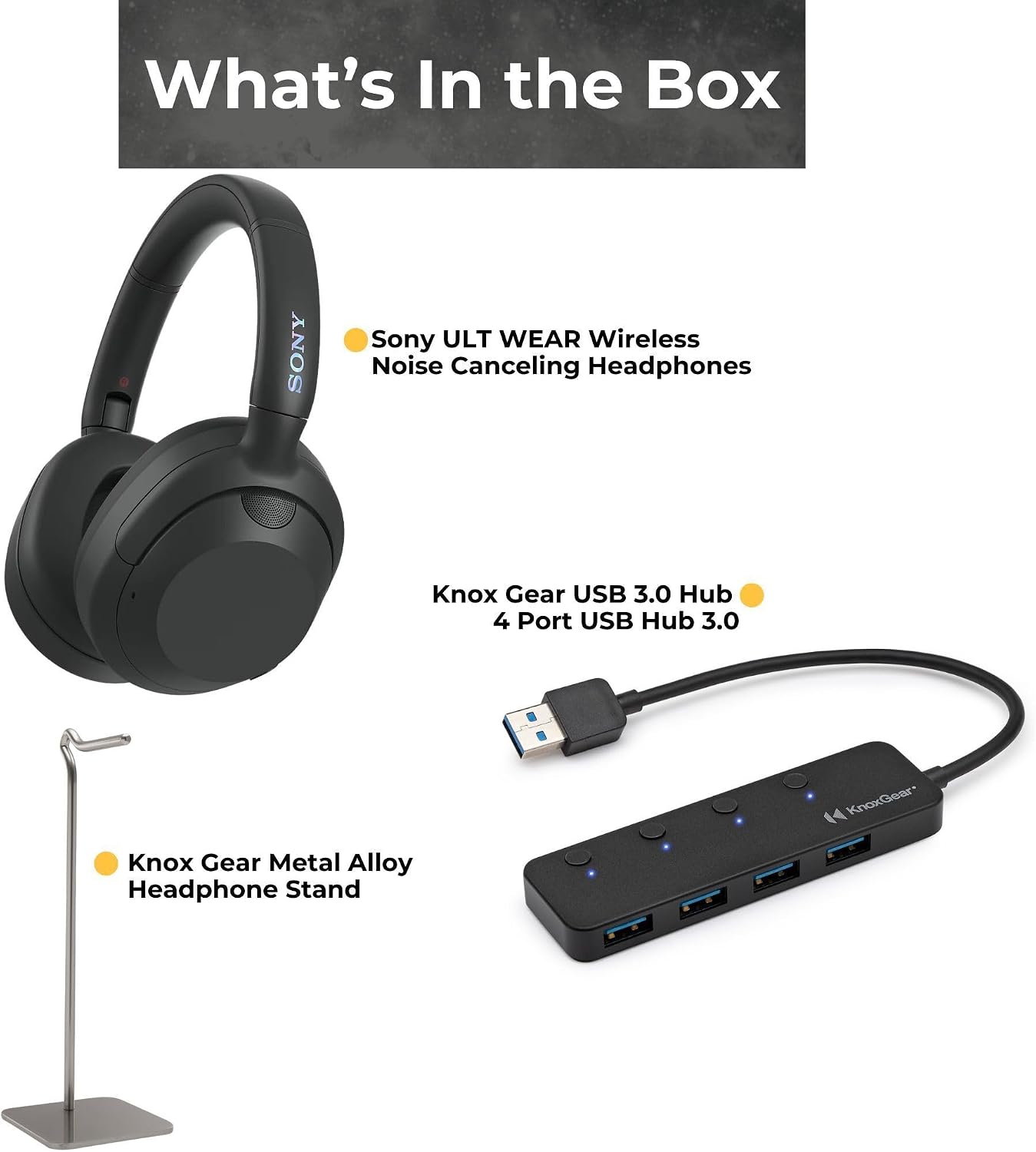 Sony - WHULT900N/B ULT Noise Cancelling Headphones with Headphone Stand and 4-Port