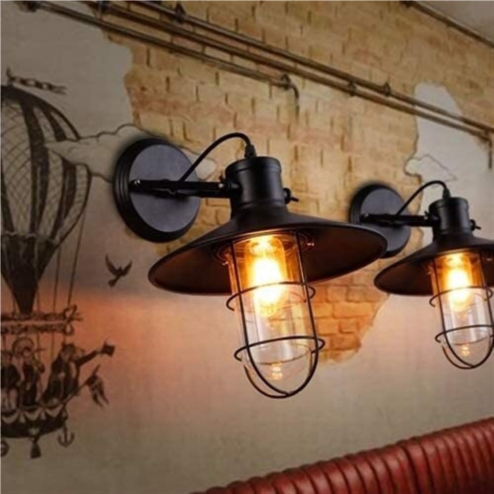 Black Wrought Iron Wall Sconce Retro Farmhouse Barn Wall Light Adjustable Angle Metal Wall Lamp E27 Edison Fixture for Loft Bar Wine Cellar Porch Aisle Decoration