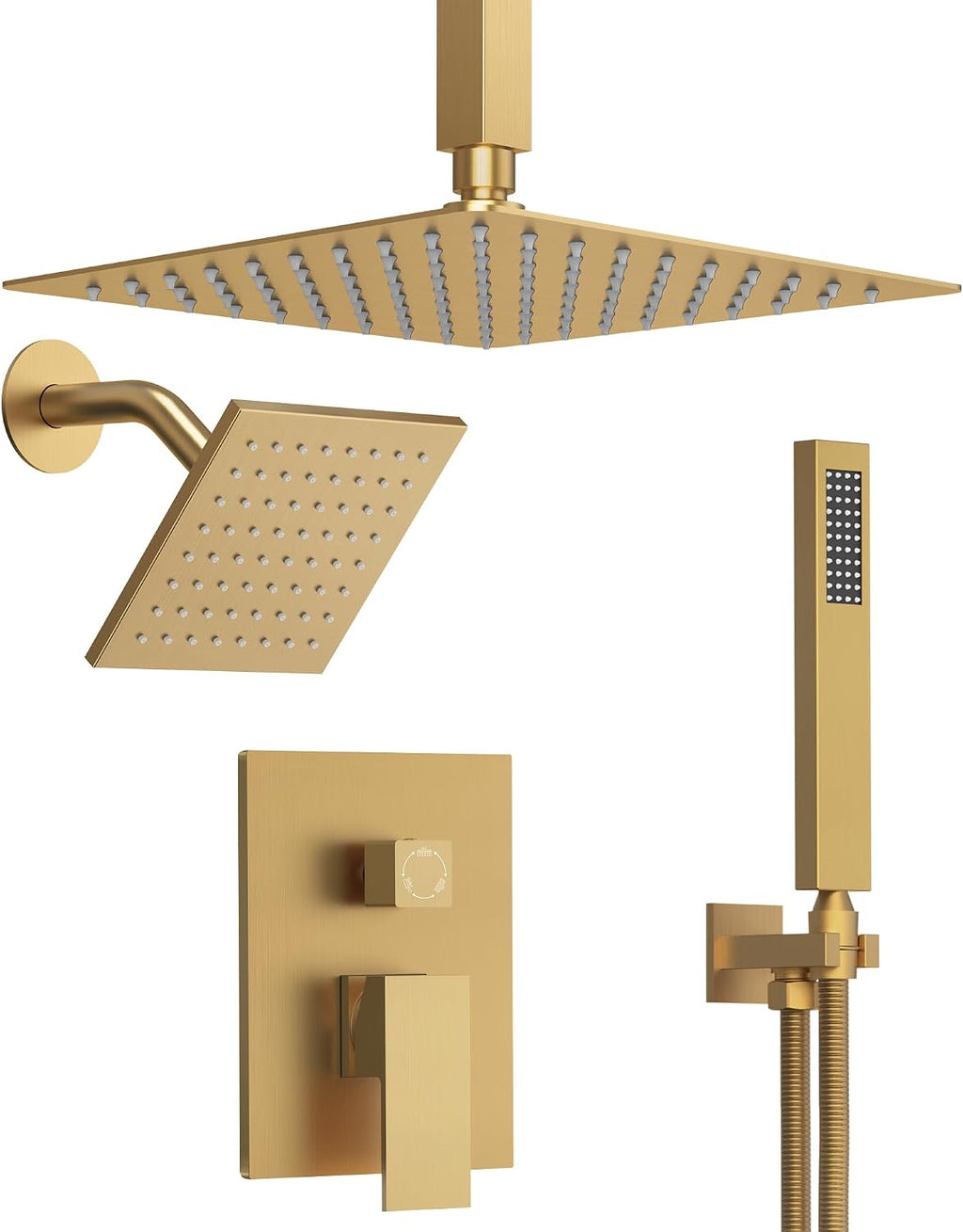 Brushed Gold 3-Function Shower System with 10' Rainfall & 6' Secondary Shower Head, Handheld Combo Set, Wall Mounted cUPC Certified Pressure Balance Valve