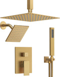 Brushed Gold 3-Function Shower System with 10' Rainfall & 6' Secondary Shower Head, Handheld Combo Set, Wall Mounted cUPC Certified Pressure Balance Valve
