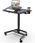 JOY worker Mobile Standing Desk, Height Adjustable Table, 60° Tiltable Rolling Laptop Desk, Portable Sit Stand Desk with Wheels Cup Holder for Bed Couch Hospital, Holds Up to 22lbs, Black