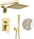 Brushed Gold Shower System with Rain Shower Heads with Handheld Spray Combo, Gold Shower Faucet Set with Rain Shower and Handheld, Gold Shower Head and Handle Set(Shower Valve Kit Included)