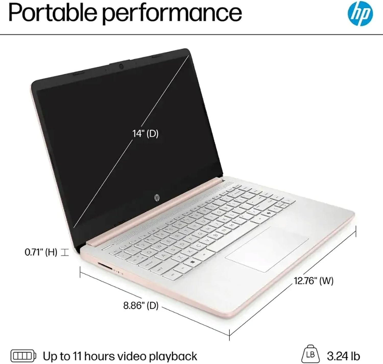 HP 2025 Student Business Laptop Computer - w/1 Year Office 365, 16GB RAM, 128GB UFS & 256GB SD Card, Ai Copilot Intel 4-Core Processor, HD Display, Windows 11 Pro(Rosegold)