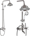 gotonovo Bathroom Exposed Shower Faucet Outdoor Shower System 8 Inch Rainfall Shower Head Set with Tub Spout and Handheld Spray Double Cross Handles Wall Mount without Shower Shelf Brushed Nickel