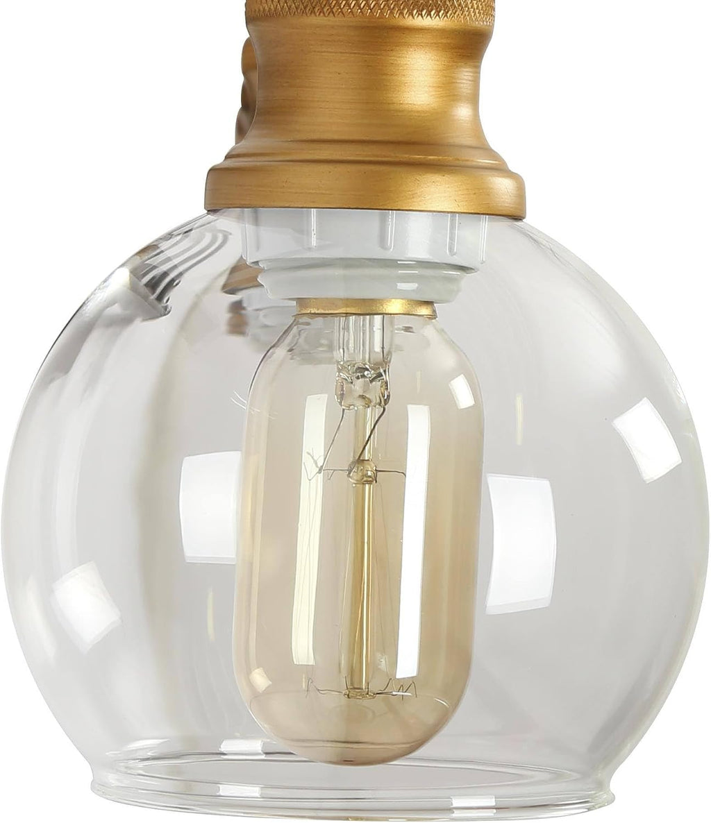 LALUZ Bathroom Light Fixtures, 5-Light Large Black and Gold Vanity Lights for Bathroom with Clear Globe Glass Shade, Modern Farmhouse Bathroom Vanity Lighting Over Mirror, 35.5' L x 7' W x 9' H